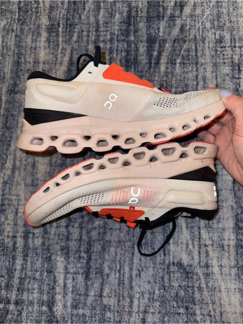 On Running Cloudstratus 3 sneakers in Light Beige with Coral Accents